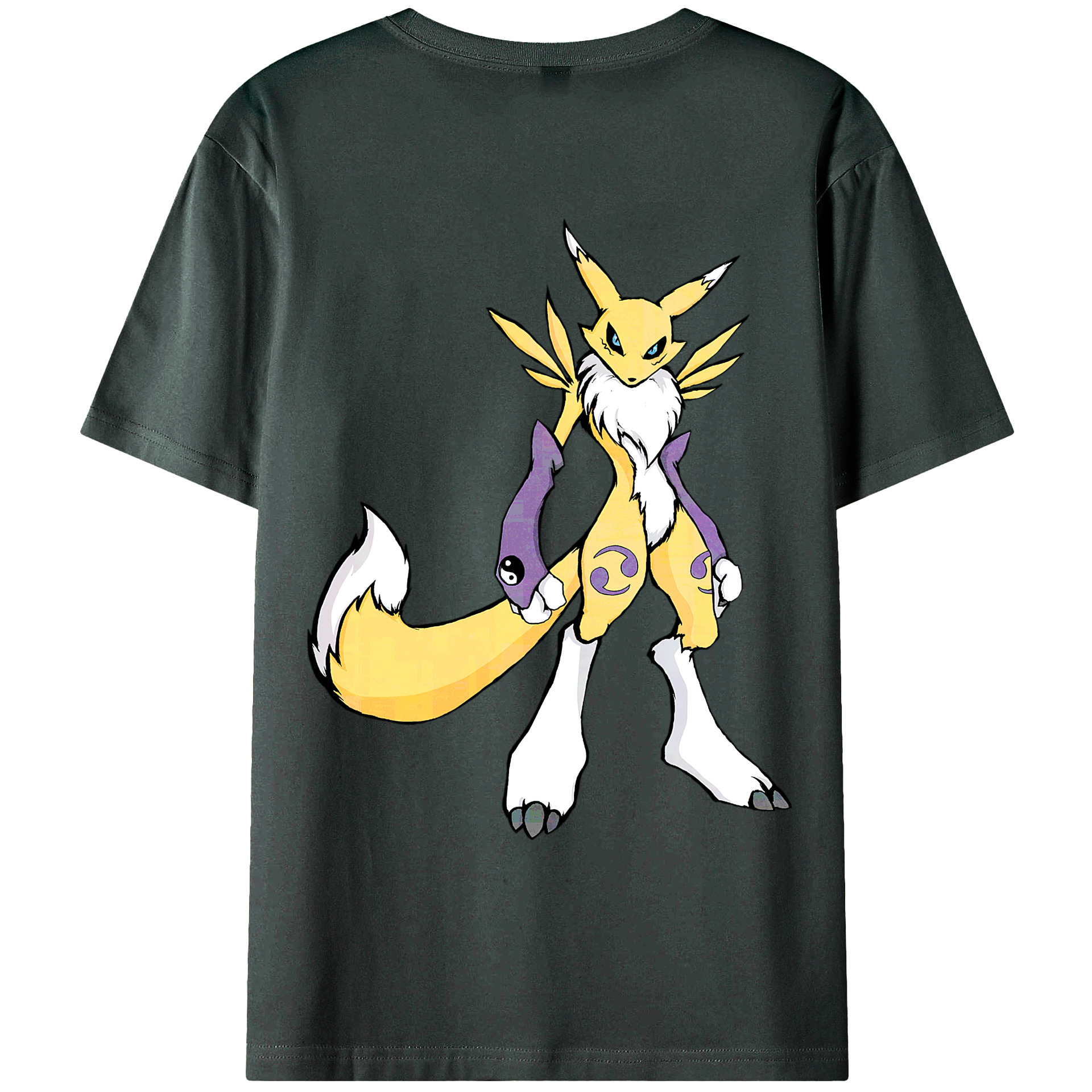 （画像用） Digimon デジタルモンスター/デジモン 綿100％ メンズ半袖Tシャツ（バックプリント） 通気性